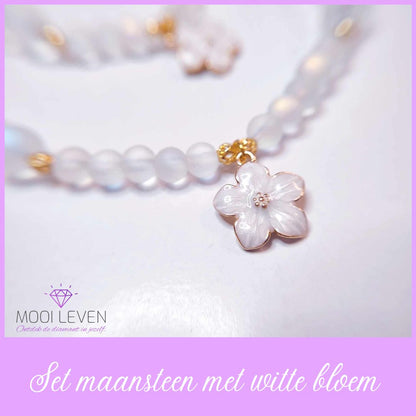 Geschenkset Maansteen met witte bloem