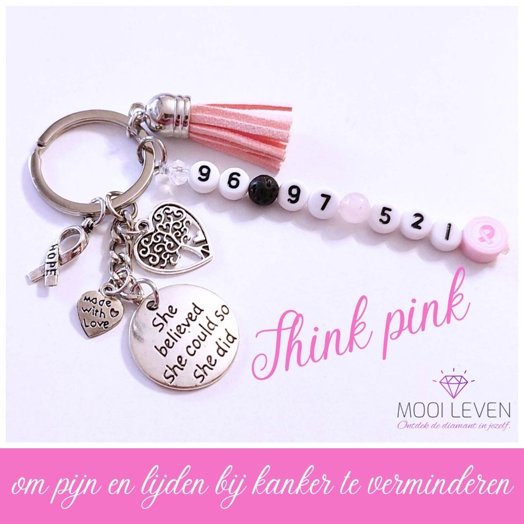 Think pink  - om pijn en lijden bij kanker te verminderen (sleutelhanger)